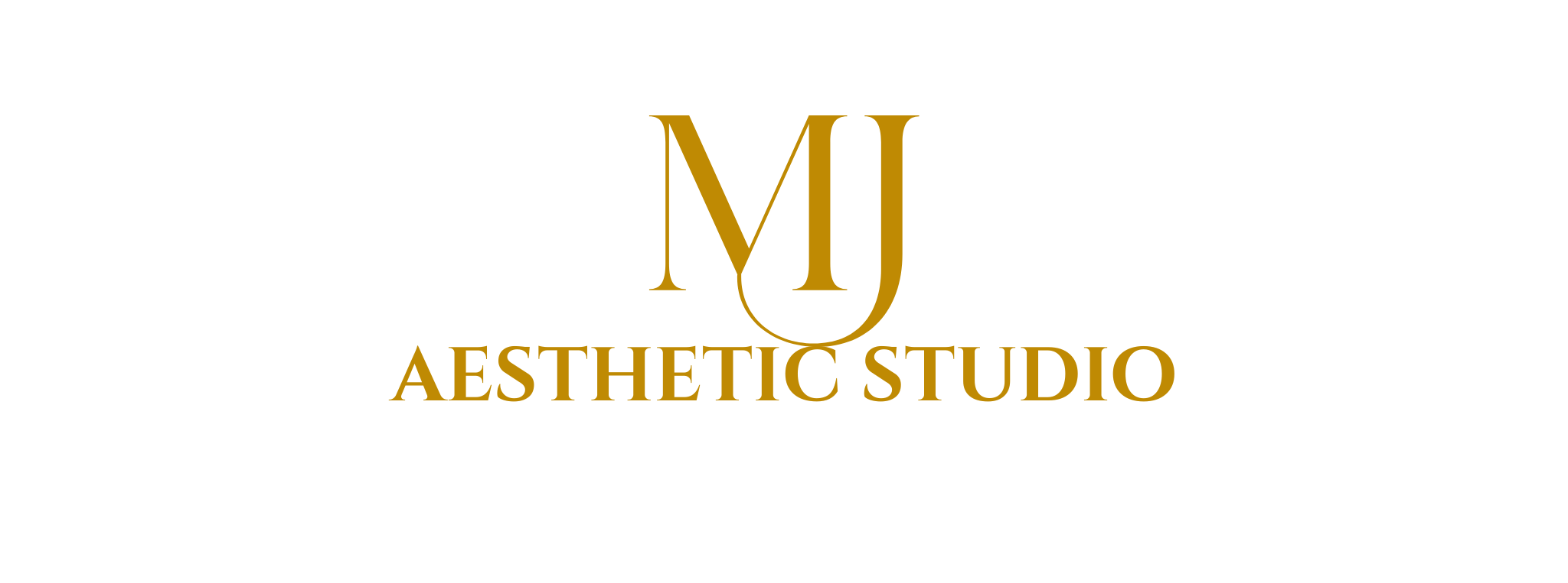 MJ Aesthetic Studio logo in gold on a black background, representing a skincare and beauty business specializing in aesthetic treatments.